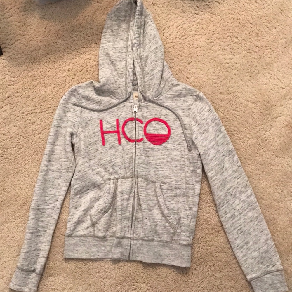 Gray and Pink Full Zip Holllister Sweatshirt